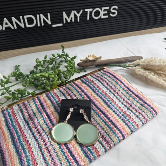 J-Crew Striped Satin-y Clutch Purse Bag Multi-Colored Gold clasp - Picture 13 of 16